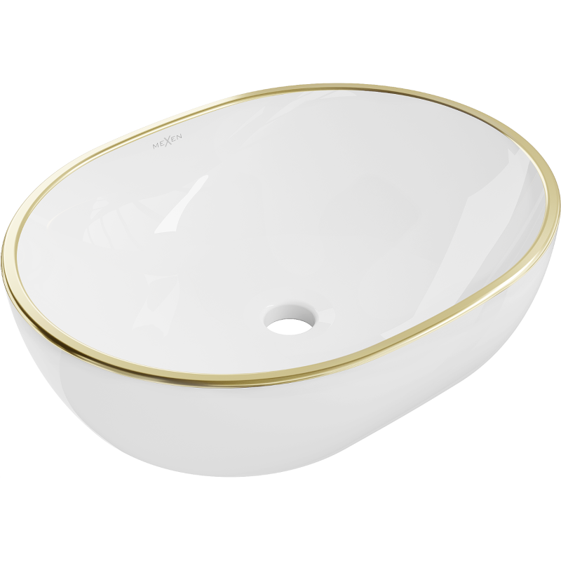 Mexen Viki Aufsatzwaschbecken 48 x 35 cm, weiß/goldener Rand - 21054805