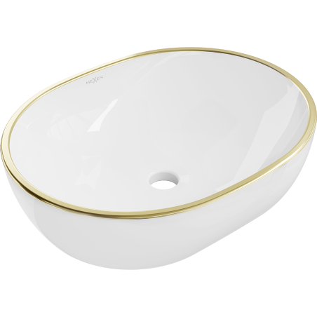 Mexen Viki Aufsatzwaschbecken 48 x 35 cm, weiß/goldener Rand - 21054805