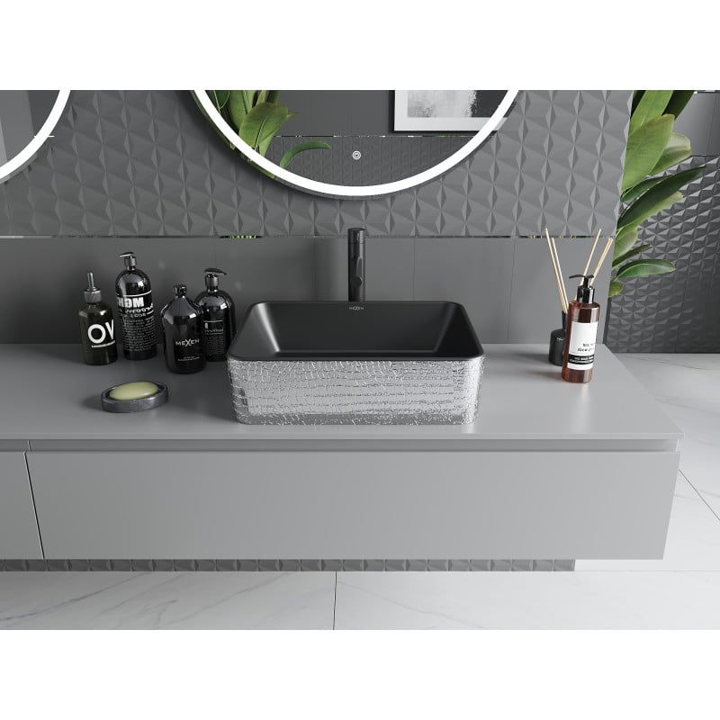 Mexen Catia Aufsatzwaschbecken 48 x 37 cm, Schwarz Matt/Silber Schuppenmuster - 21314872