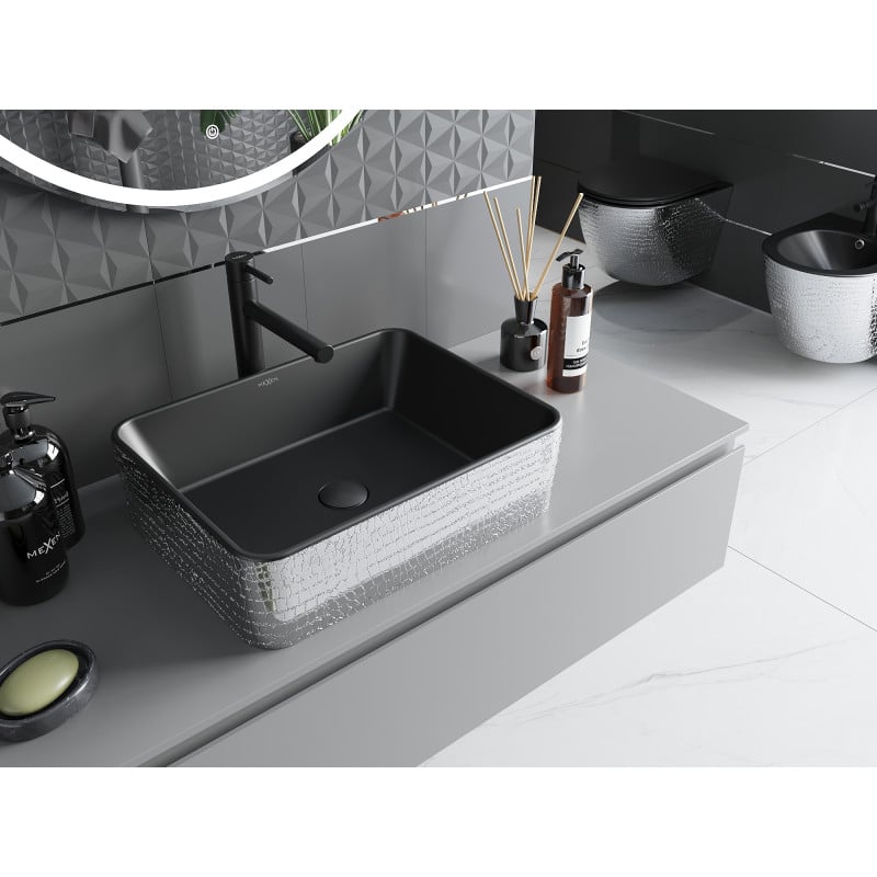 Mexen Catia Aufsatzwaschbecken 48 x 37 cm, Schwarz Matt/Silber Schuppenmuster - 21314872