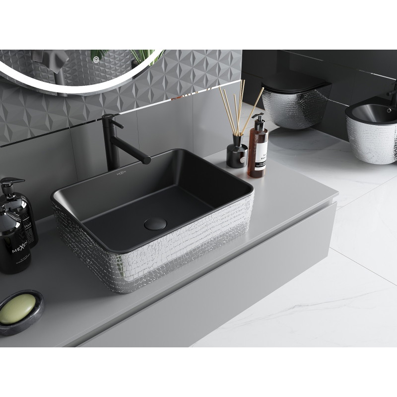 Mexen Catia Aufsatzwaschbecken 48 x 37 cm, Schwarz matt/Silbernes Schuppenmuster - 21314872