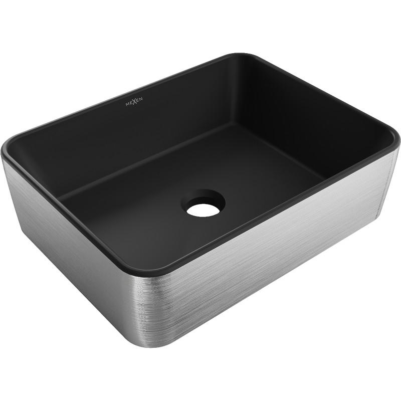 Mexen Catia Aufsatzwaschbecken 48 x 37 cm, Schwarz Matt/Silbernes Linienmuster - 21314873