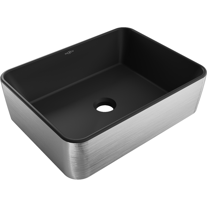 Mexen Catia Waschbecken Aufsatzwaschbecken 48 x 37 cm, schwarz matt/silbernes Linienmuster - 21314873