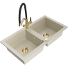 Mexen Mario Granitspüle 2-Kammer mit Küchenarmatur Duo, beige - 6504-69-671701-57-G