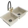 Mexen Mario Granitspüle 2-Becken mit Küchenarmatur Duo, beige - 6504-69-671701-57-B