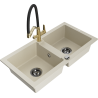 Mexen Mario granitspüle 2-Kammer mit Küchenarmatur Duo, beige - 6504-69-671701-57-B