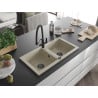 Mexen Mario Granitspüle, 2-Kammern mit Küchenarmatur Duo, beige - 6504-69-671701-70-B