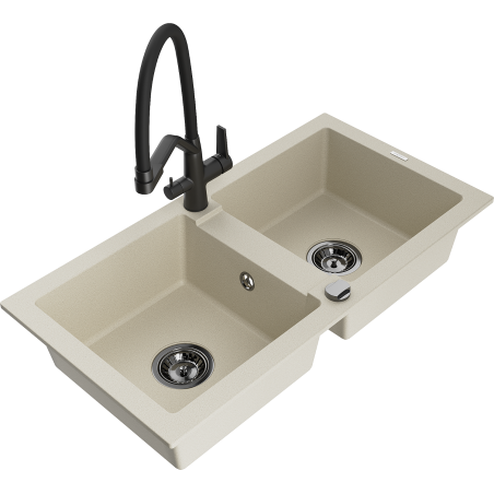 Mexen Mario Granitspüle, 2-Kammern mit Küchenarmatur Duo, beige - 6504-69-671701-70-B