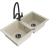 Mexen Mario 2-Komponenten Granitspüle mit Küchenarmatur Duo, Beige - 6504-69-671701-70-B