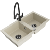 Mexen Mario Granitspüle, 2-Kammern mit Küchenarmatur Duo, beige - 6504-69-671701-70-B
