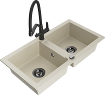 Mexen Mario Granitspüle, 2-Kammern mit Küchenarmatur Duo, beige - 6504-69-671701-70-B