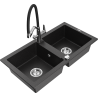 Mexen Mario Granit-Doppelspülbecken mit Küchenarmatur Duo, schwarz/silber metallic - 6504-73-671701-07