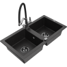 Mexen Mario 2-teiliger Granitspülbecken mit Küchenarmatur Duo, Schwarz/Silber Metallic - 6504-73-671701-07-B
