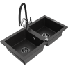 Mexen Mario Granitspüle 2-Kammer mit Küchenarmatur Duo, Schwarz/Silber Metallic - 6504-73-671701-07-B