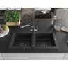 Mexen Mario Granitspüle 2-Kammer mit Küchenarmatur Duo, Schwarz/Silber Metallic - 6504-73-671701-07-B