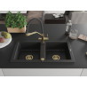 Mexen Mario Granitspüle, 2-beckig mit Küchenarmatur Duo, schwarz/silber metallic - 6504-73-671701-57-G