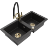 Mexen Mario Granitspüle, 2-Kammern, mit Küchenarmatur Duo, schwarz/silber metallic - 6504-73-671701-57-G