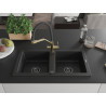 Mexen Mario 2-Kammer-Granitschüttstein mit Küchenarmatur Duo, schwarz/silber-metallic - 6504-73-671701-57-B