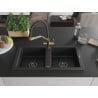 Mexen Mario Granitspüle 2-becken mit Küchenarmatur Duo, schwarz/silber metallic - 6504-73-671701-57-B
