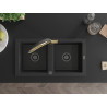 Mexen Mario granitspüle 2-beckig mit Küchenarmatur Duo, schwarz/silber metallic - 6504-73-671701-57-B