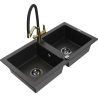 Mexen Mario 2-Kammer-Granitschüttstein mit Küchenarmatur Duo, schwarz/silber-metallic - 6504-73-671701-57-B