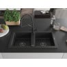 Mexen Mario Granitspüle 2-Becken mit Küchenarmatur Duo, schwarz/silber metallic - 6504-73-671701-70-B