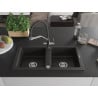 Mexen Mario Granitspüle 2-Kammer mit Küchenarmatur Duo, schwarz/goldener Metallic - 6504-75-671701-07