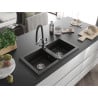 Mexen Mario Granitspüle 2-Kammer mit Küchenarmatur Duo, schwarz/goldener Metallic - 6504-75-671701-07