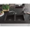 Mexen Mario Granitspüle 2-Becken mit Küchenarmatur Duo, schwarz/gold metallic - 6504-75-671701-07-B
