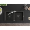 Mexen Mario Granitspüle 2-Becken mit Küchenarmatur Duo, schwarz/gold metallic - 6504-75-671701-07-B