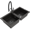 Mexen Mario Granitspüle 2-Becken mit Küchenarmatur Duo, schwarz/gold metallic - 6504-75-671701-07-B