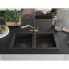 Mexen Mario Granitspüle 2-Kammer mit Küchenarmatur Duo, schwarz/gold metallic - 6504-75-671701-57-B