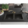 Mexen Mario granitspüle 2-Kammer mit Küchenarmatur Duo, schwarz/goldener metallic - 6504-75-671701-57-B