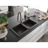 Mexen Mario Granitspüle 2-Kammer mit Küchenarmatur Duo, schwarz/gold metallic - 6504-75-671701-57-B