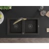 Mexen Mario Granitspüle 2-Kammer mit Küchenarmatur Duo, schwarz/gold metallic - 6504-75-671701-57-B