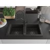 Mexen Mario Granitspüle 2-Kammer mit Küchenarmatur Duo, Schwarz/Gold Metallic - 6504-75-671701-70-B