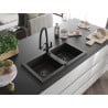 Mexen Mario Granitspüle 2-Kammer mit Küchenarmatur Duo, Schwarz/Gold Metallic - 6504-75-671701-70-B