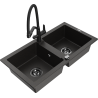 Mexen Mario Granitspüle 2-Kammer mit Küchenarmatur Duo, Schwarz/Gold Metallic - 6504-75-671701-70-B