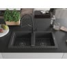 Mexen Mario 2-Kammer Granitspüle mit Küchenarmatur Duo, schwarz gesprenkelt - 6504-76-671701-70-B