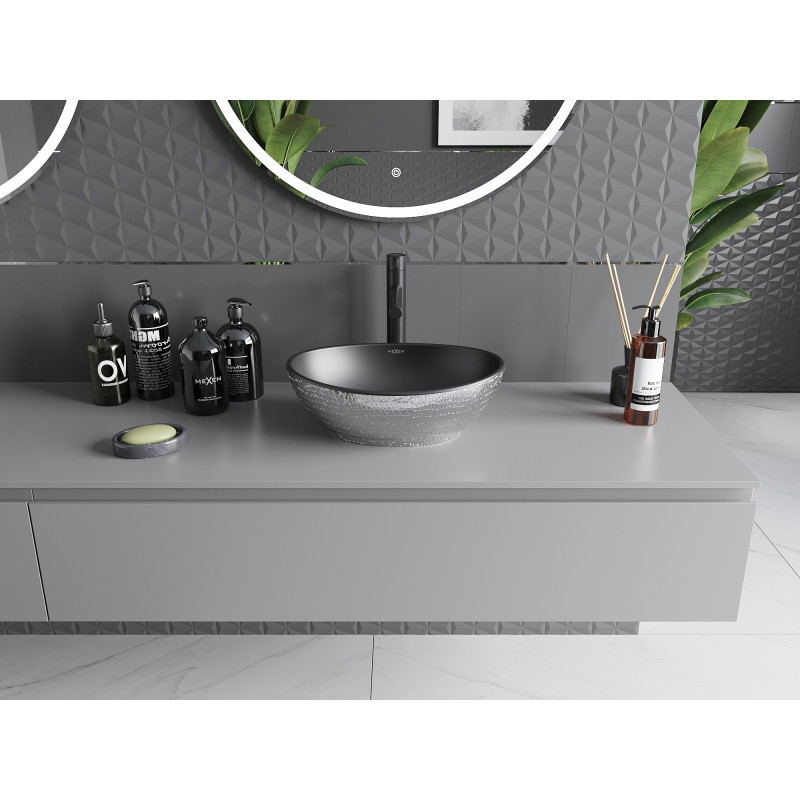 Mexen Elza Aufsatzwaschbecken 40 x 33 cm, Schwarz matt/Silber Schuppenmuster - 21014022