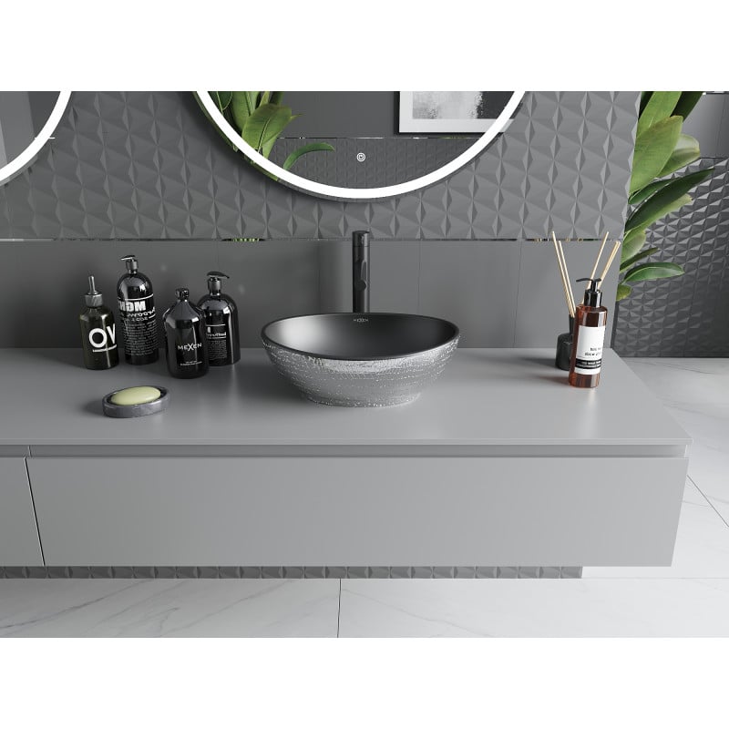 Mexen Elza Aufsatzwaschbecken 40 x 33 cm, schwarz matt/silbernes Schuppenmuster - 21014022