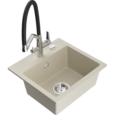 Mexen Milo Granitspüle 1-Becken mit Küchenarmatur Duo, beige - 6505-69-671701-07
