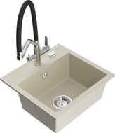 Mexen Milo Granitspüle 1-Becken mit Küchenarmatur Duo, beige - 6505-69-671701-07