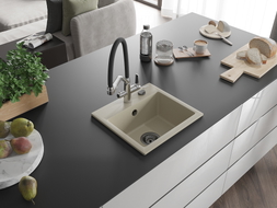 Mexen Milo Granitspüle 1-fach mit Küchenarmatur Duo, beige - 6505-69-671701-07-B