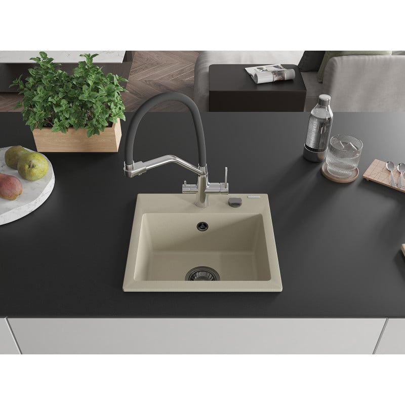 Mexen Milo Granitspüle 1-fach mit Küchenarmatur Duo, beige - 6505-69-671701-07-B