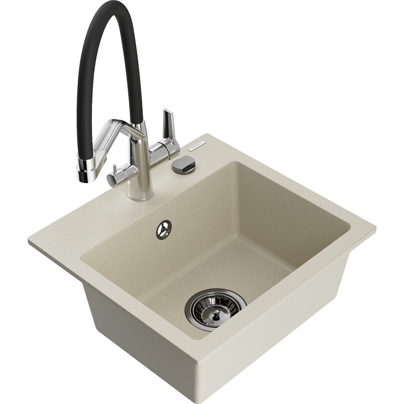 Mexen Milo Granitspüle 1-fach mit Küchenarmatur Duo, beige - 6505-69-671701-07-B