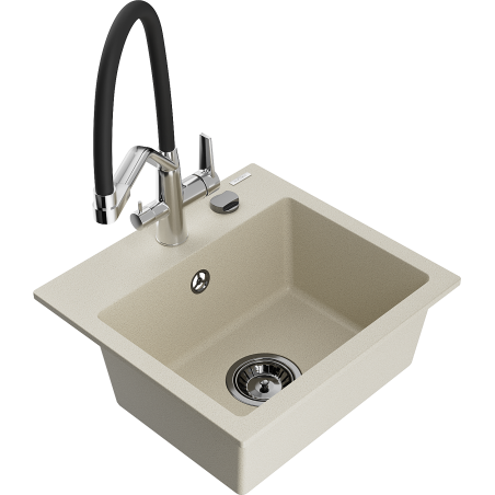 Mexen Milo Granitspüle 1-fach mit Küchenarmatur Duo, beige - 6505-69-671701-07-B