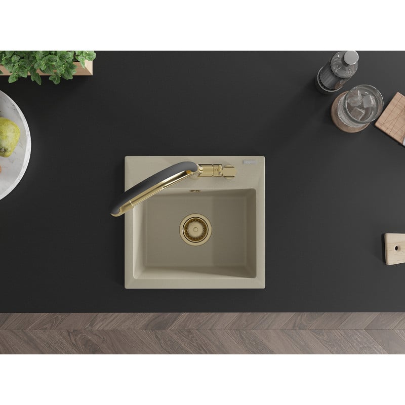 Mexen Milo Granitspüle 1-becken mit Küchenarmatur Duo, Beige - 6505-69-671701-57-G