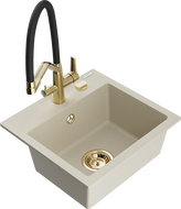 Mexen Milo Granitspüle 1-becken mit Küchenarmatur Duo, Beige - 6505-69-671701-57-G