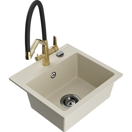 Mexen Milo 1-Becken-Granitspüle mit Mischbatterie Duo, Beige - 6505-69-671701-57-B